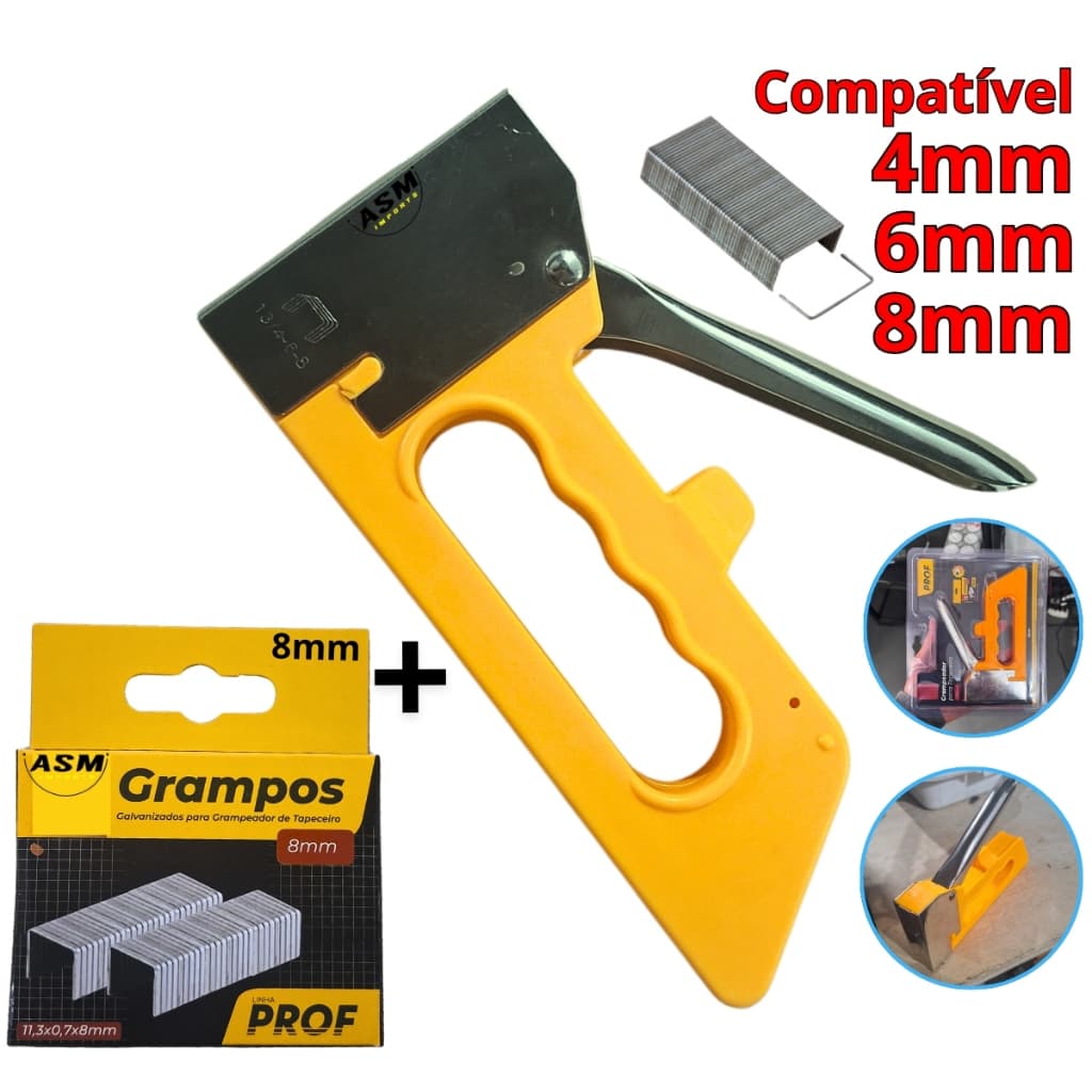 Grampeador de Tapeceiro Profissional + 4000 Grampos de 8mm P tecidos, couro estofados