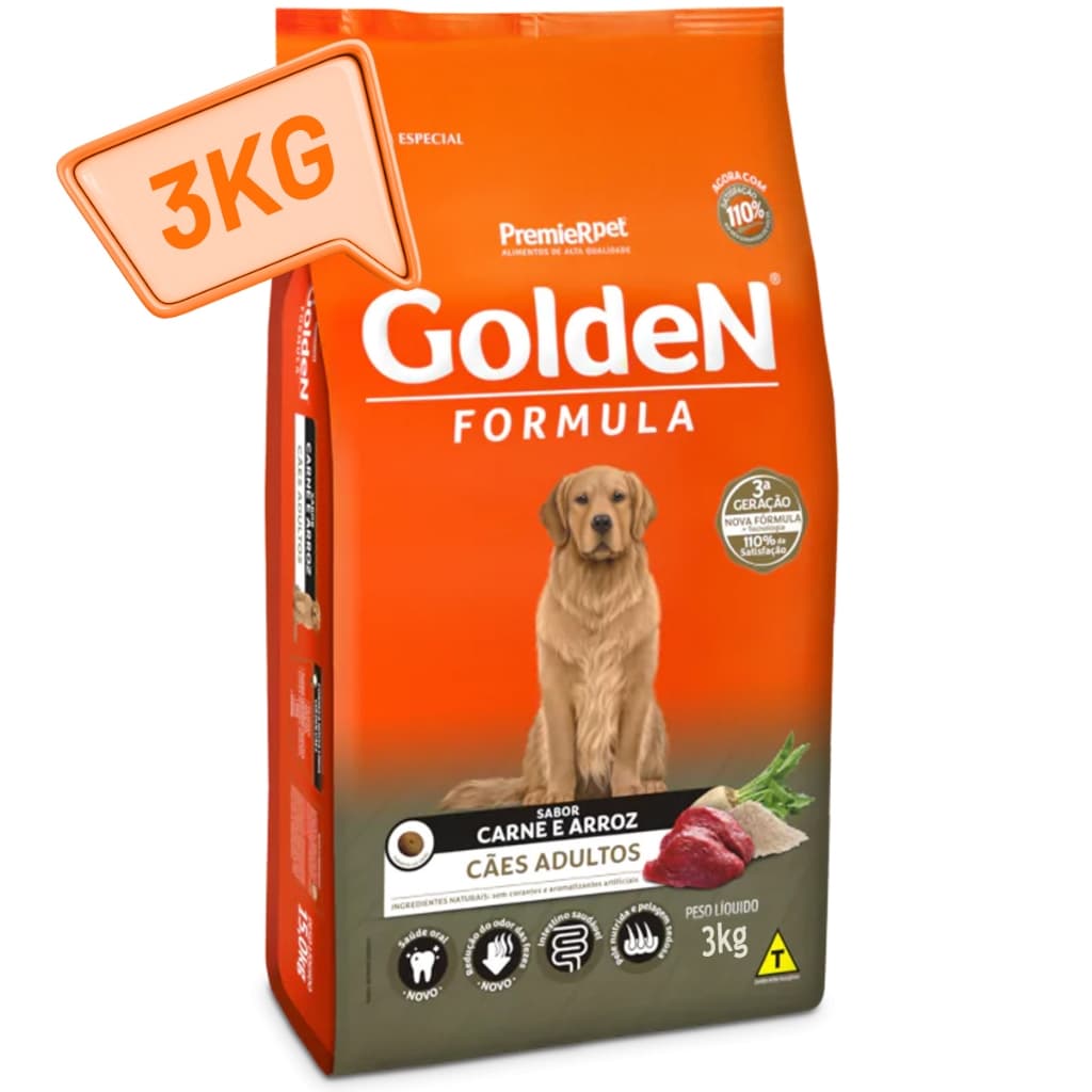 Ração Golden Formula Cães Adultos 3kg Carne & Arroz