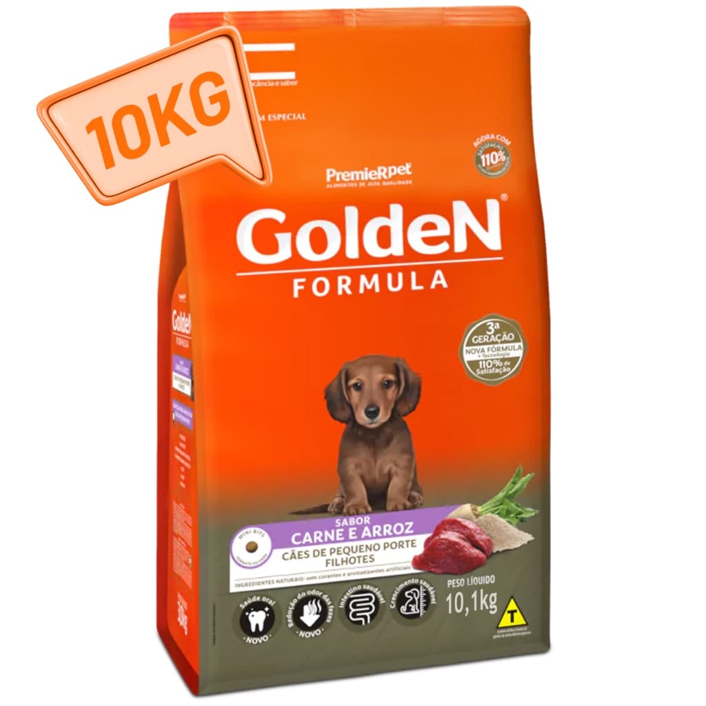 Ração Golden Cães filhotes Mini Bits 10kg Carne & Arroz