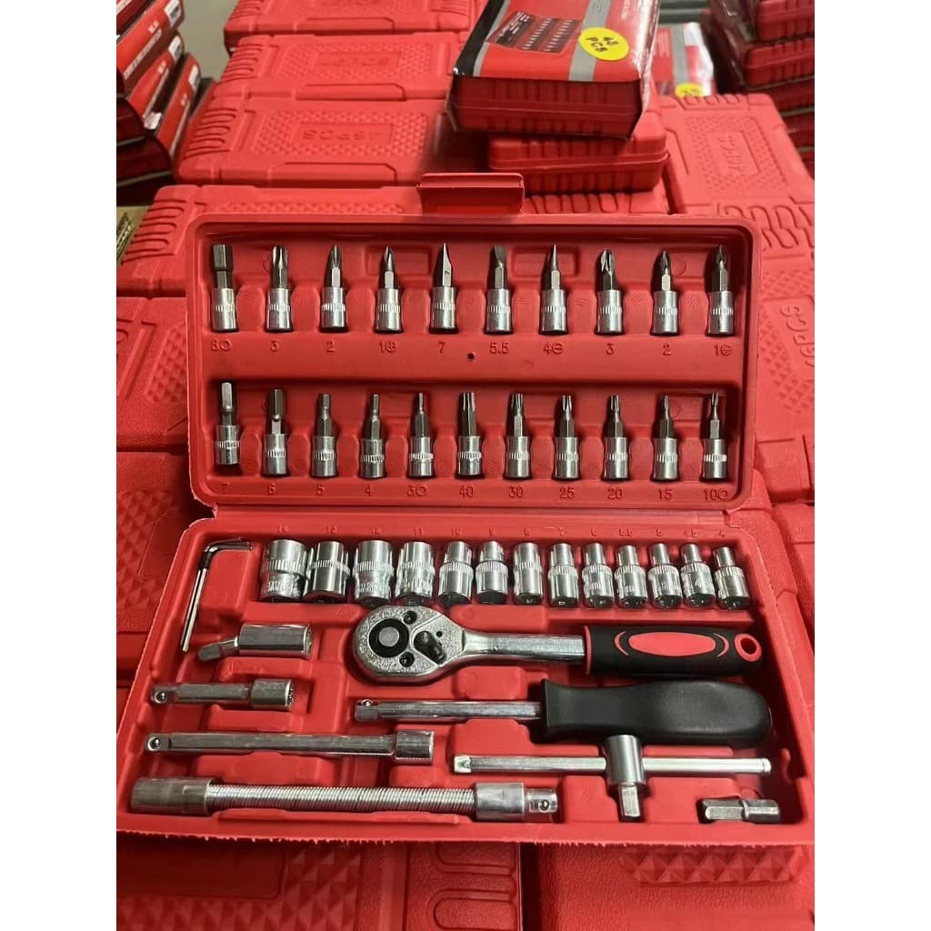 Kit De Ferramentas 46 Peças Jogo De Soquetes Chave Catraca Reversível Com Maleta Jogo De Ferramentas Completo