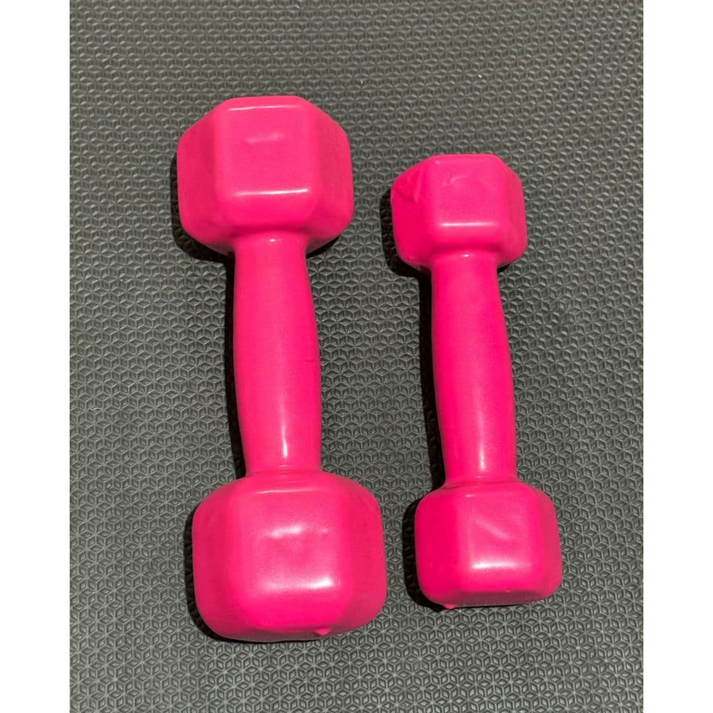 Kit de treino halter sextavado emborrachado rosa 2kg + 4kg (6kg total)
