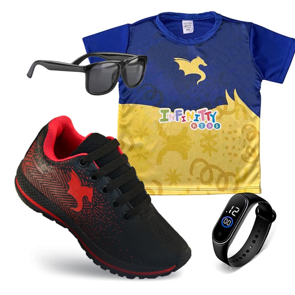 Kit Tenis Infantil Masculino + Camisa + Oculos + Relogio