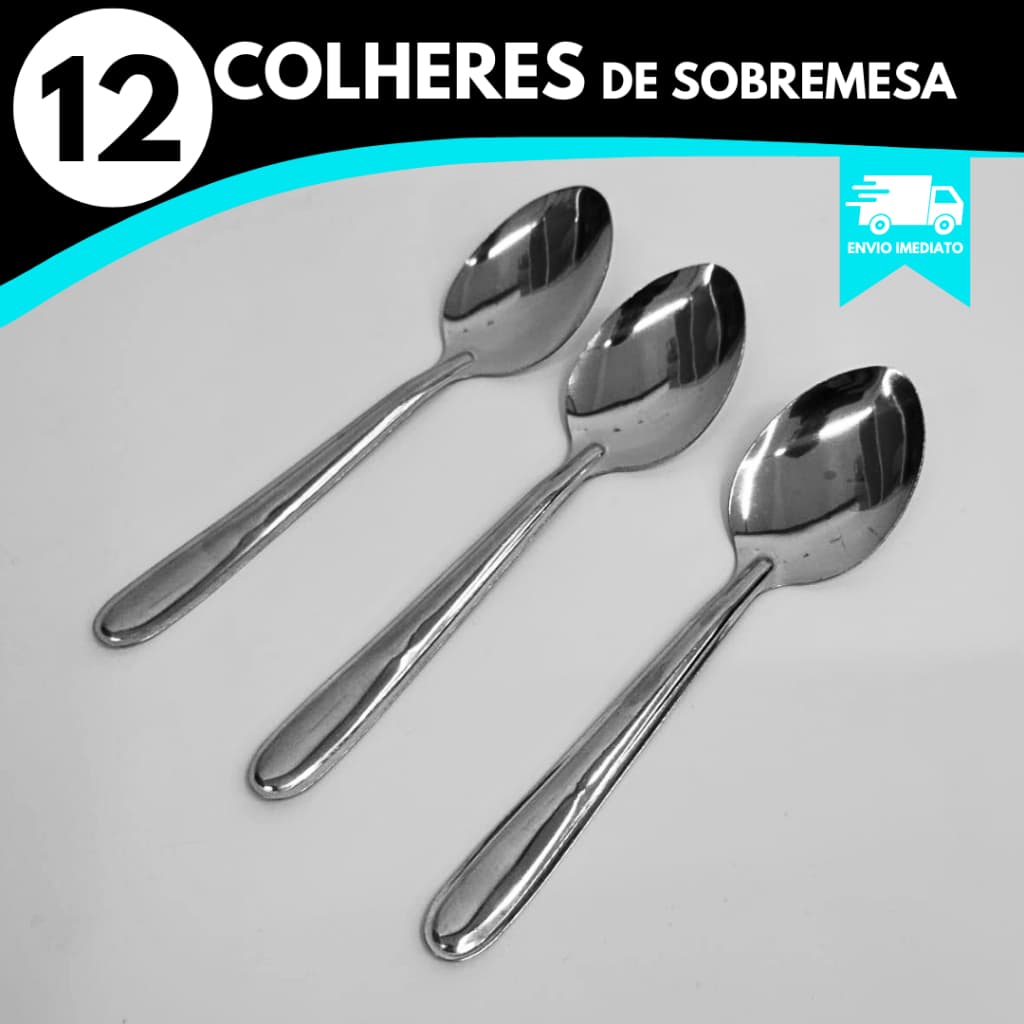 Colher de Cha Sobremesa jogo 12 pçs Aço Inox para Café Doces Cozinha Casa Talher Restaurante