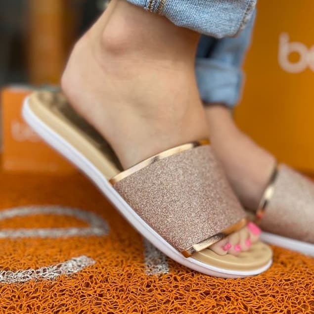 CHINELO SLIDE FEMININO GLITER BEIRA RIO CONFORTO