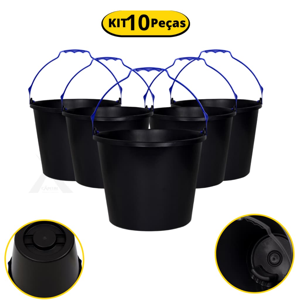 Kit Com 10 Baldes Plastico 12 Litros Reforçado com alça Multiuso