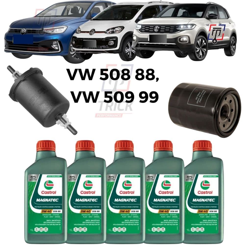 Kit Revisão/Troca De Oléo 4 Litros Óleo Castrol 5W40 508/509 + Filtro Óleo e Combustível Up! Gol Fox Voyage Polo