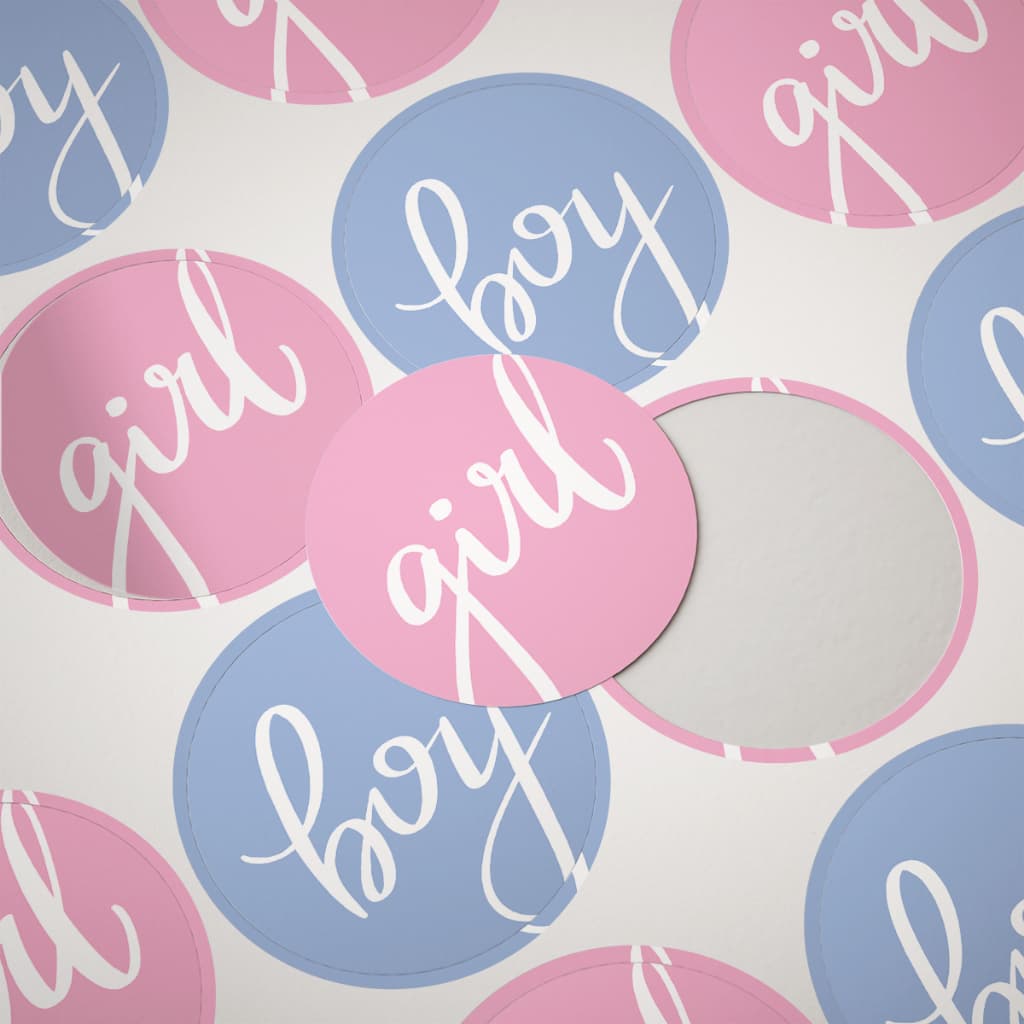 120 Adesivos Chá Revelação Boy Girl Menino ou Menina Decoração Rosa e Azul Lilás e Verde