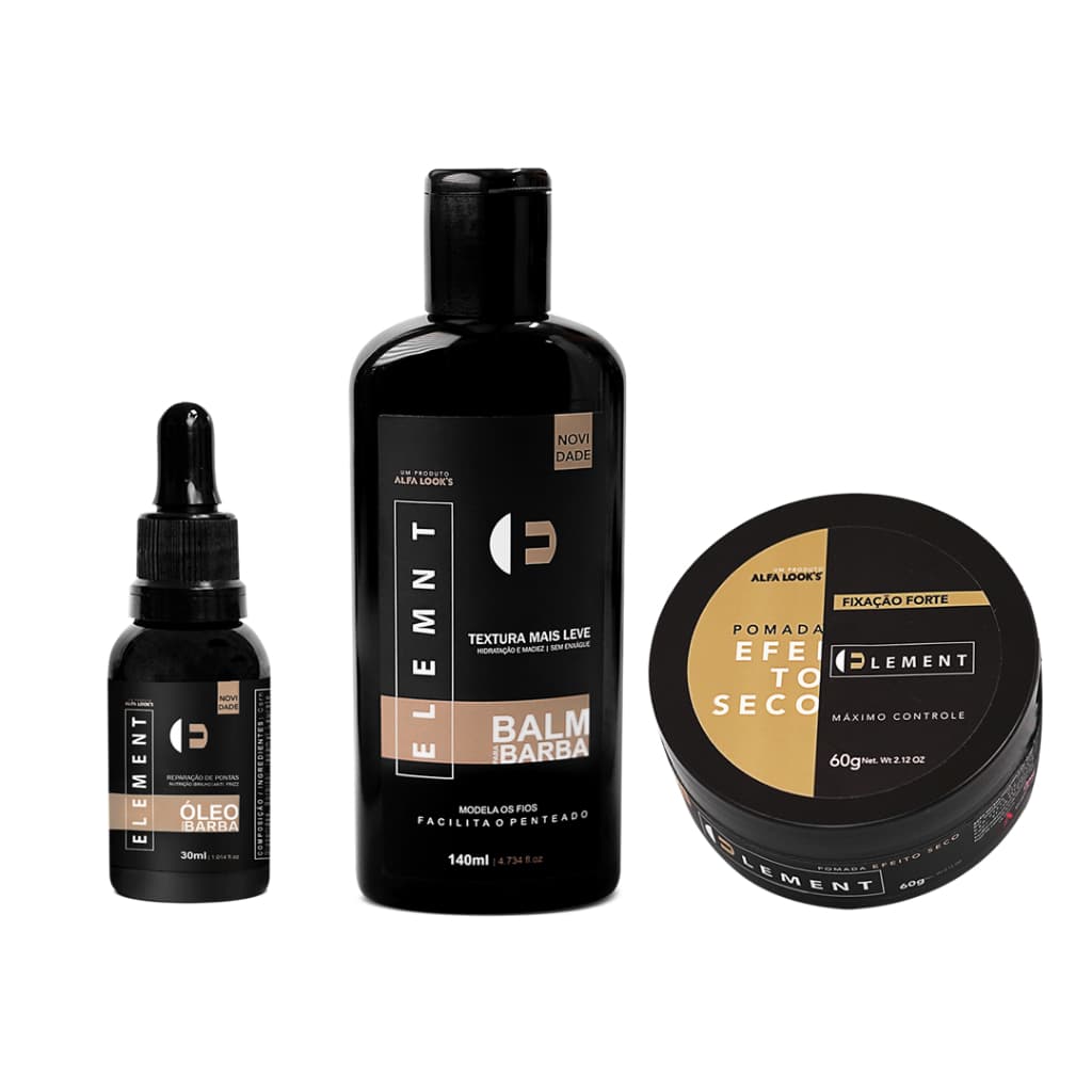 Kit para Barba e Cabelo Element - 1 Balm + 1 Óleo Barba + 1 Cera Modeladora Matte