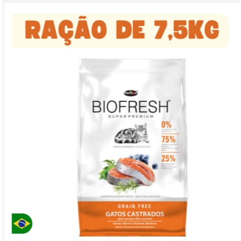 Ração Biofresh Gatos Castrados Salmão 7,5kg