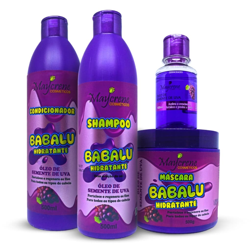 Kit Babalu Chiclete de Uva Shampoo, Condicionador e Máscara + Óleo de Semente de Uva 100ml Maycrene