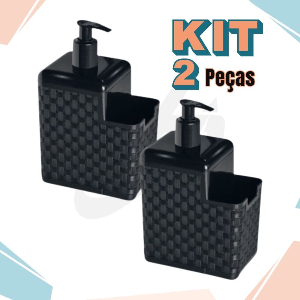 Kit com 2 Porta Detergente Sabão 2 em 1 Com Suporte Para Bucha Esponja Rattan