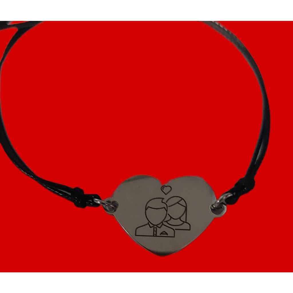Aço inoxidável espelho polonês coração forma pulseira, pulseira de pulso corda preta para mulheres e meninas