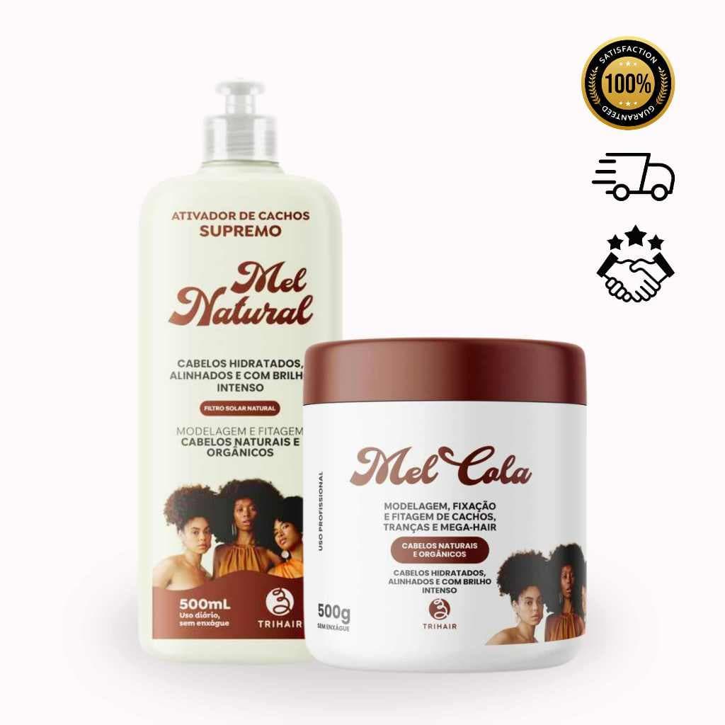 MEL COLA TRIHAIR + ATIVADOR DE CACHOS MEL NATURAL - CACHOS NATURAIS E ORGÂNICOS 500g cada