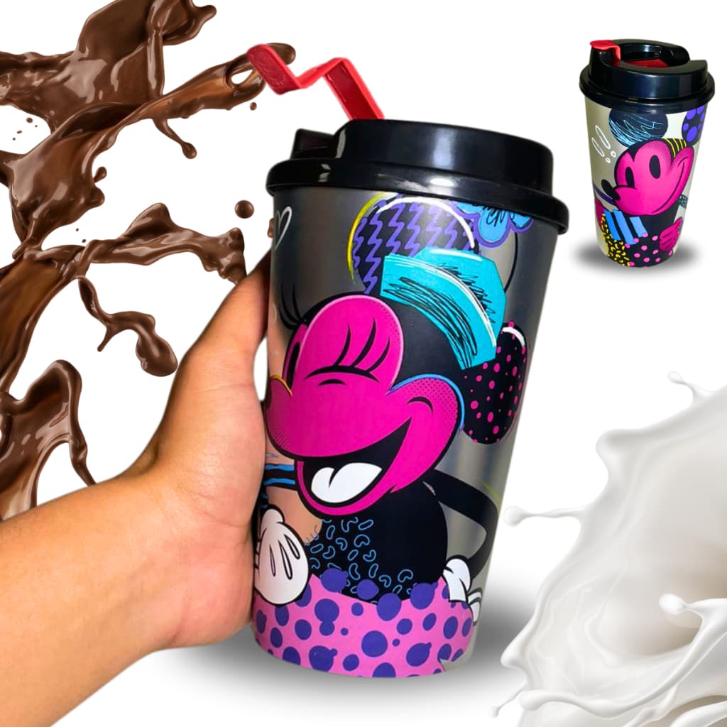 Shakeira Copo Garrafa Minnie Metalica 750ML Grande Shakes Suco Bebida Menina Escolar Academia Trabalho Lancheira Água Garrafa Disney