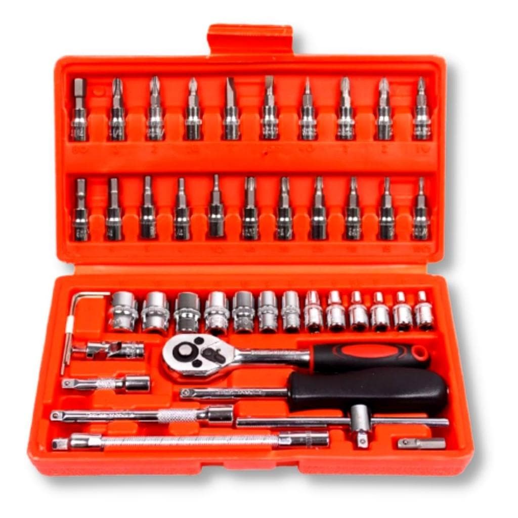 Kit De Ferramentas 46 Peças Jogo De Soquetes Chave Catraca Reversível Com Maleta Jogo De Ferramentas Completo