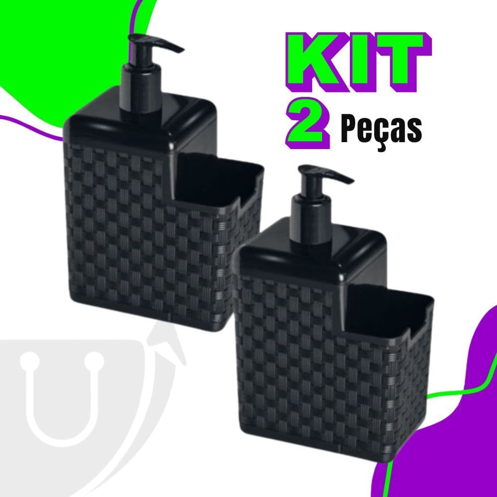 Kit com 2 Porta Detergente Sabão 2 em 1 Com Suporte Para Bucha Esponja Rattan