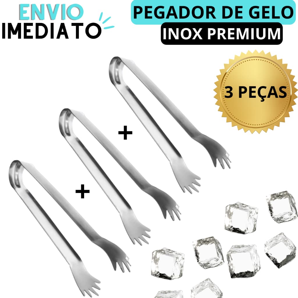 Kit 3 Pegador de Gelo Pinça Pegador de Frutas Saladas Frios Doces Pegador em Aço Inox