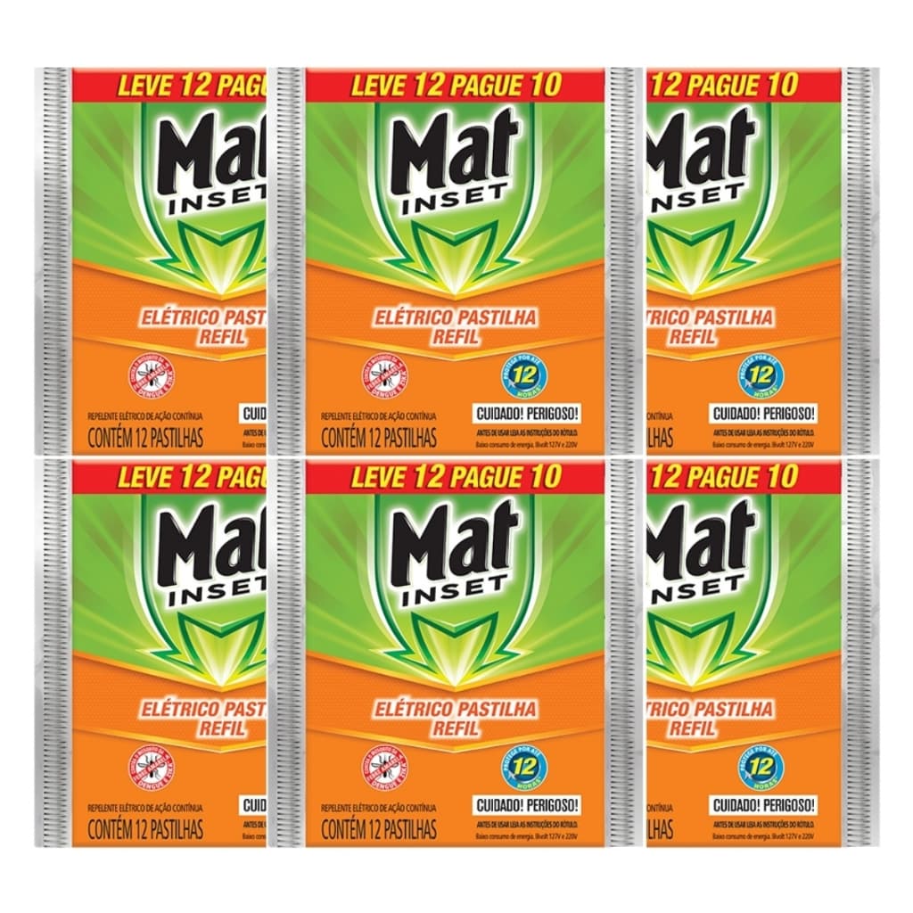 Kit 6 Repelentes Pastilha Elétrico Mat Inset 72 Pastilhas