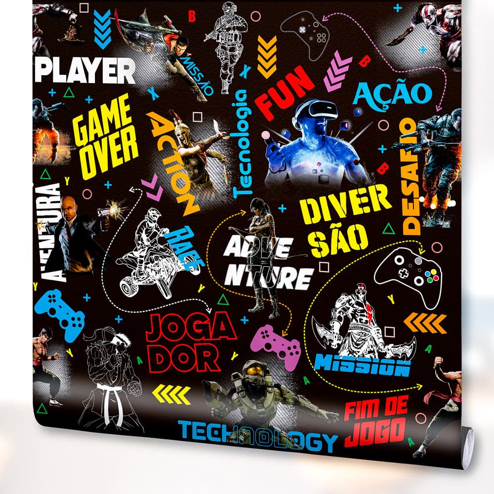 Papel Parede Adesivo Games Play Jogos Quarto Lavável