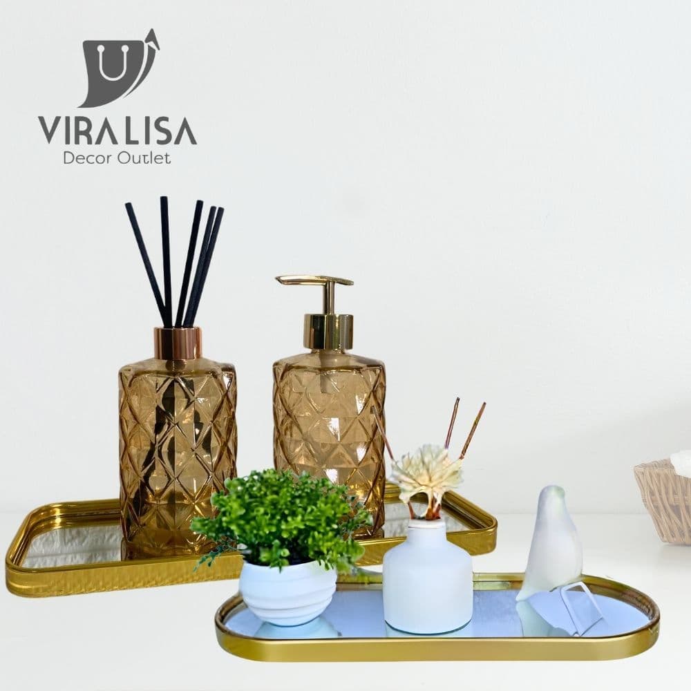 Bandeja Espelhada Banheiro Lavabo Bandeja Decorativa Multiuso Decoração Casa