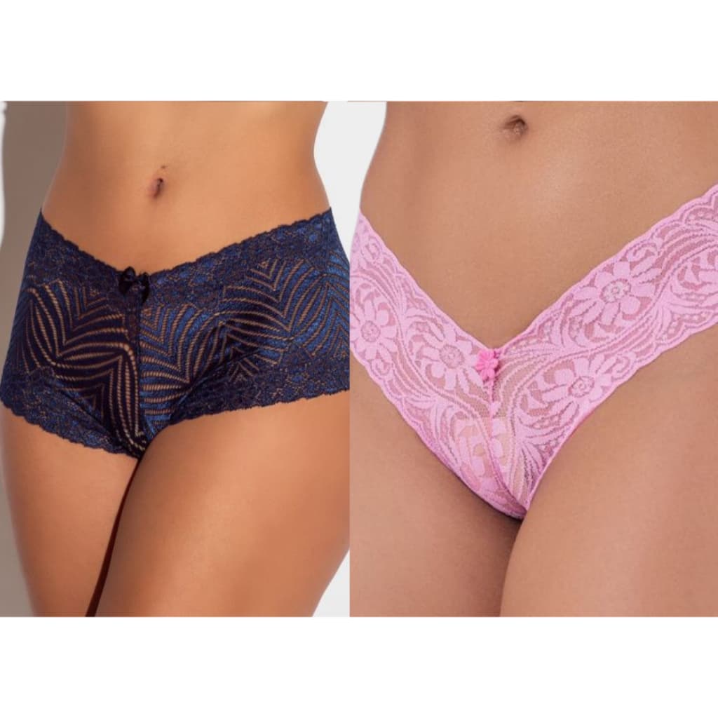 Kit com 2 Calcinhas de Renda ( 1 calcinha renda fio e 1 calcinha renda Caleçon Box )