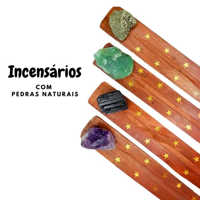 Incensário Porta Incenso Pedra Bruta Suporte de Incenso em Madeira Estrelas Les Energie