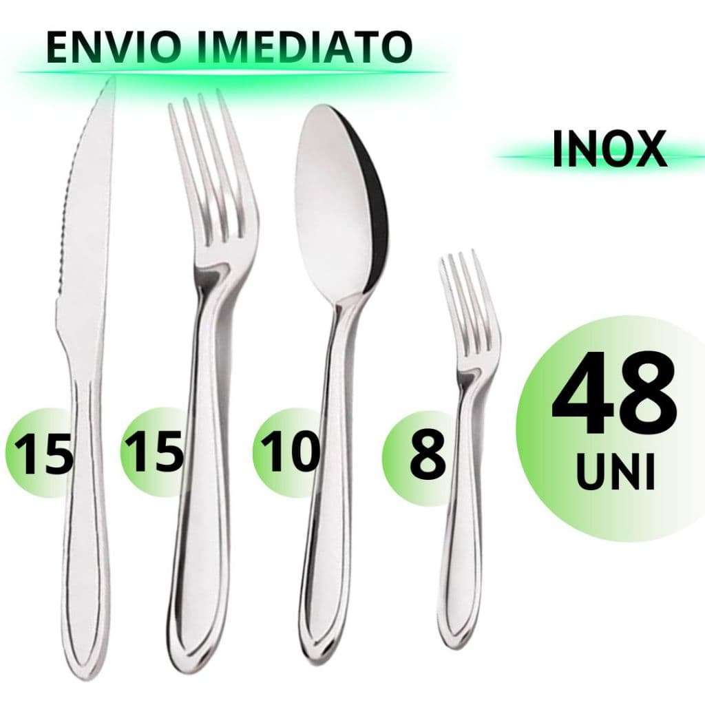 Kit Talheres 48 peças 15 Facas 15 Garfos 10 Colheres de Mesa e 8 Garfos de Sobremesa Aço Inox