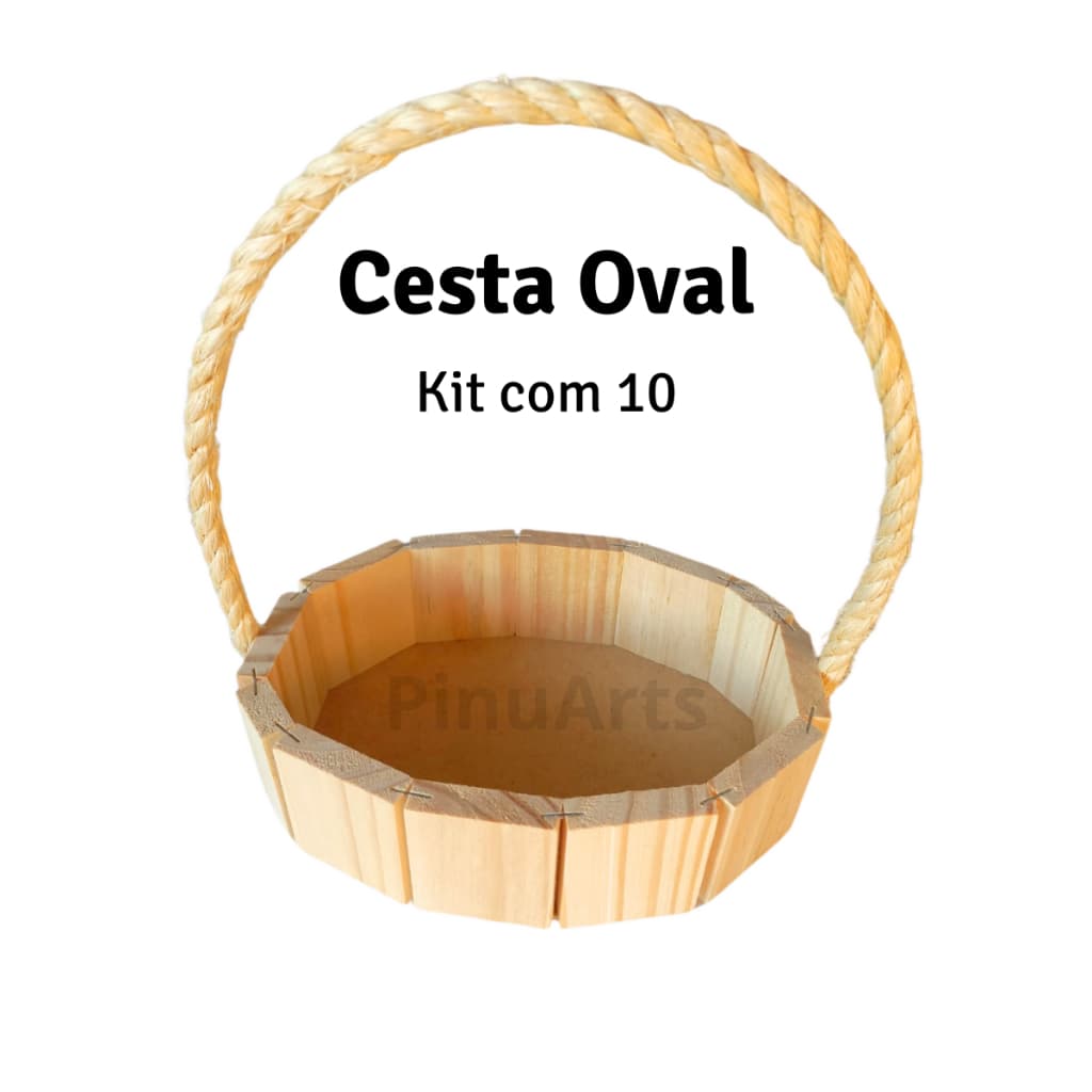 Cesta Oval de Madeira Pinus 19cm para Presentes - Kit com 10 unidades