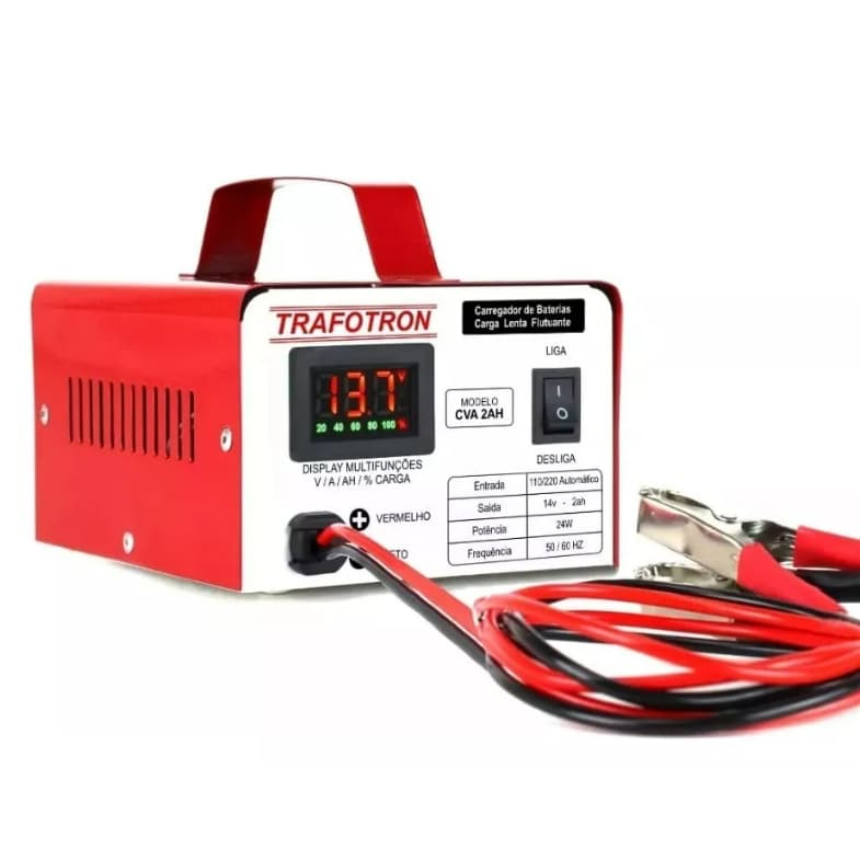 Carregador de Bateria Automotiva CVA2 12 Volts 2-5 Amperes/Hr, Com Voltimetro e Amperimetro, Bivolt, Flutuante Inteligente Carro, Moto, Barco, Jetski e Estacionaria