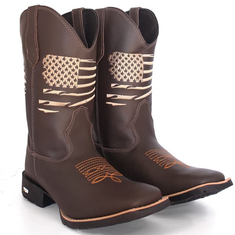 Bota Texana Masculina Em Couro Country Botina Bico Quadrado