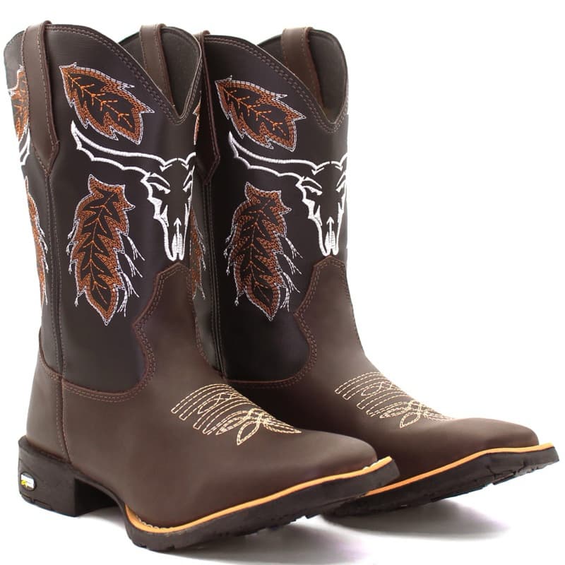 Bota Texana Masculina Em Couro Country Botina Bico Quadrado