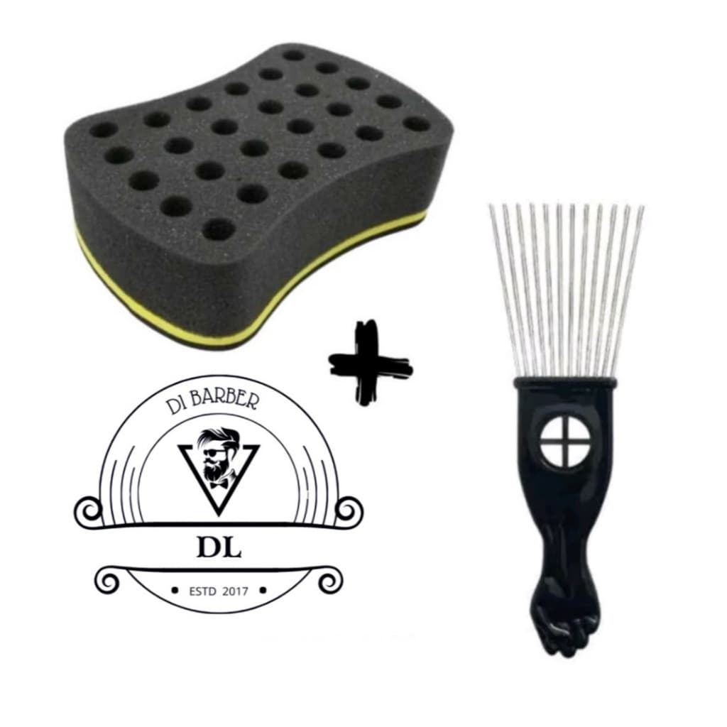 Kit Afro Esponja Nudred (P, M ou G) + Pente Garfo Afrohair (Buchinha de enrolar cabelo).