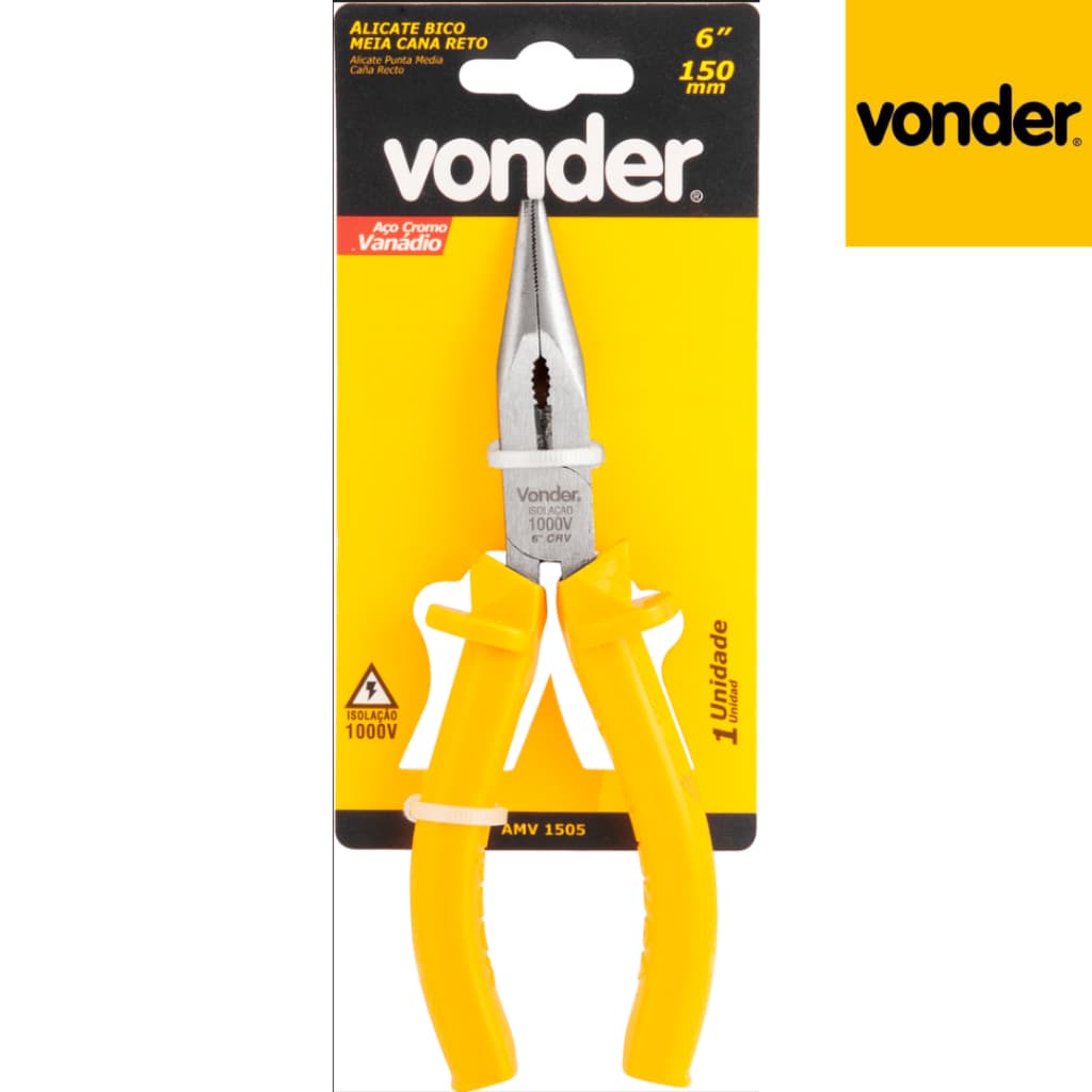 Alicate bico meia-cana reto 6", com isolação até 1.000 V, VONDER