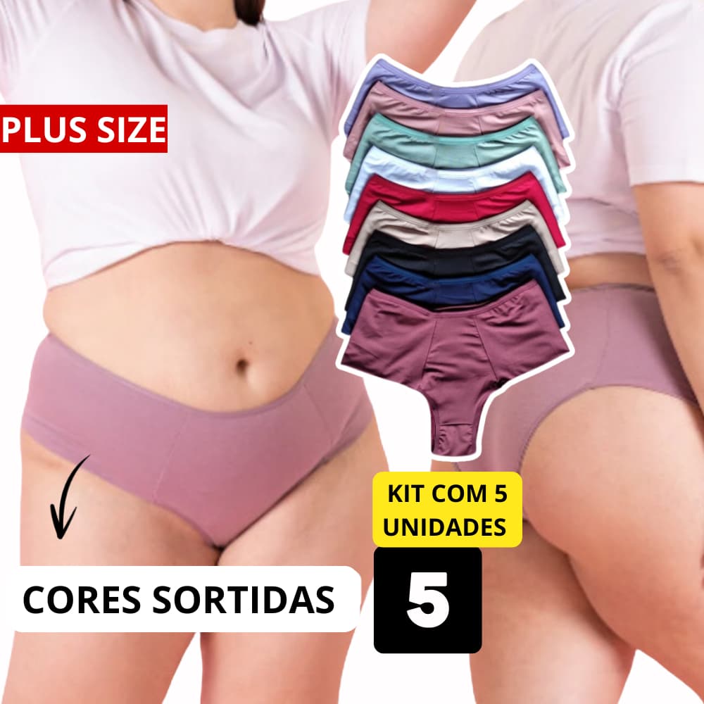 KIT 05 Calcinhas Rebeca Plus Size único com tecido e elastano modelador Premium