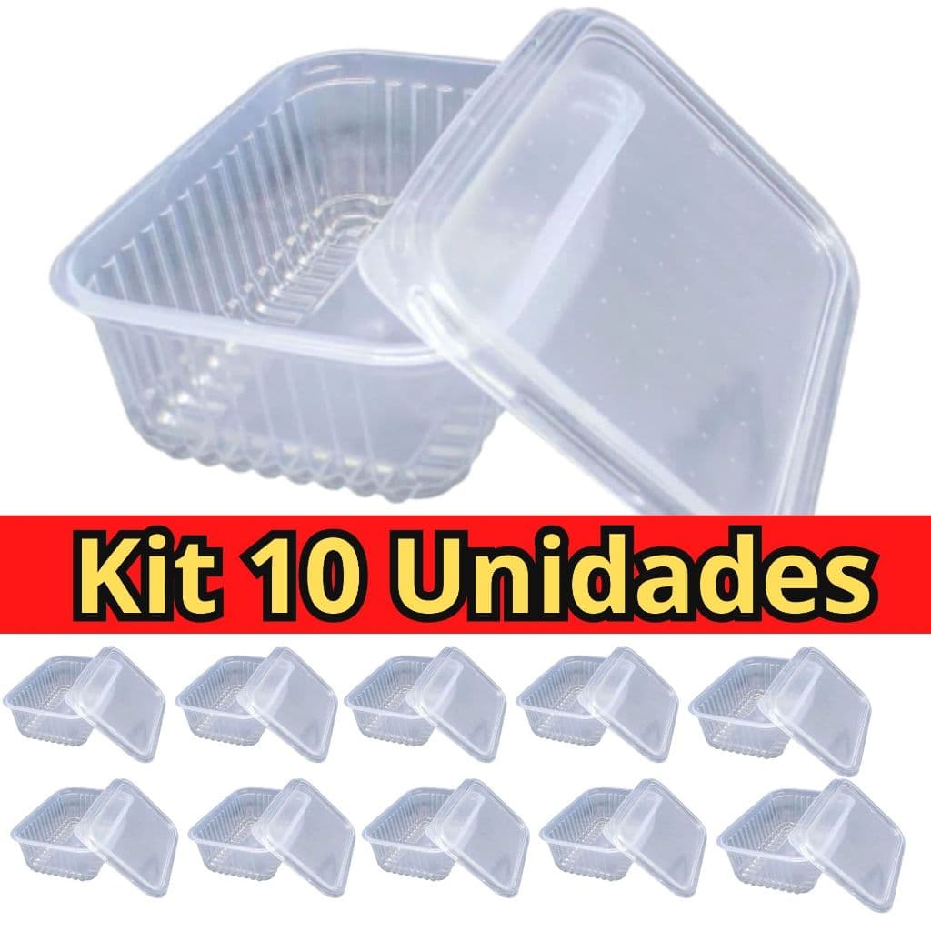 10 Pote Marmita Descartável 500ml Retangular com Tampa Fit Fitness