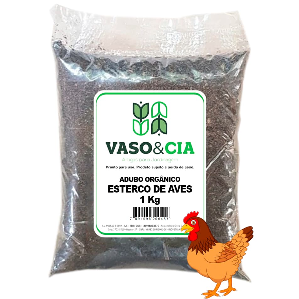 Esterco de Aves Galinha Frango Adubo Orgânico para Horta Planta e Jardim 1 kg - Vaso e Cia