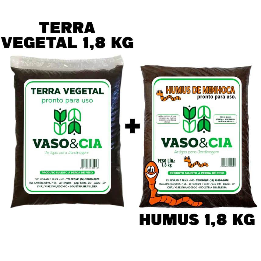 Kit - Terra Vegetal 1.8 kg + Adubo Orgânico Humus 1.8 kg - Vasos Plantas e Jardins - Vaso e Cia