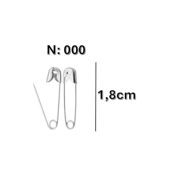 Kit 1000 Alfinetes De Segurança Nº000 18 Mm Prata