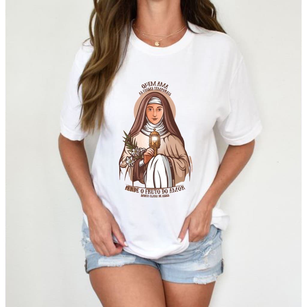 Blusa tshirt feminina SANTA CLARA DE ASSIS,São Jose, Maria,Jesus camiseta tshirt cristã,