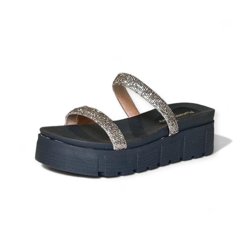 Sandália Feminina Birken Palmilha Anatômica Papete com Brilho Moda Flat Salto 5cm