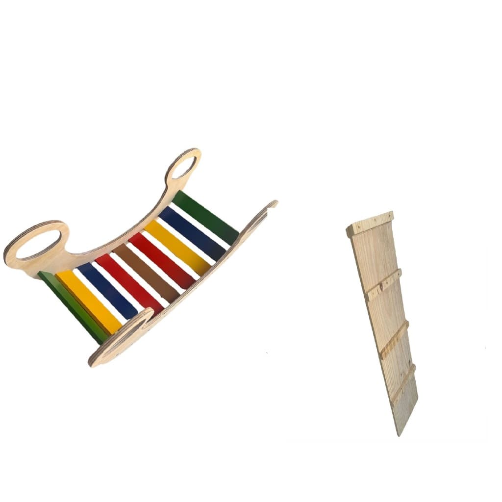 Kit Gangorra de Equilibrio Colorida + Rampa  De Madeira MOntessoriano