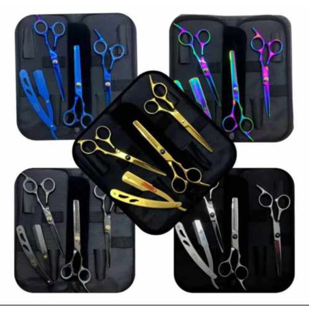 Kit 3 Tesouras Profissionais (604386) Barbeiro Fio Navalha Desbaste