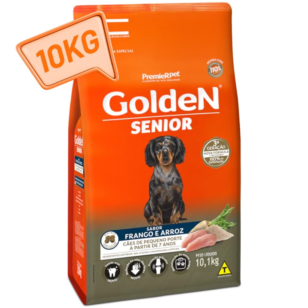 Ração Golden Mini Bits para Cães Sênior – Sabor Frango e Arroz – 10kg