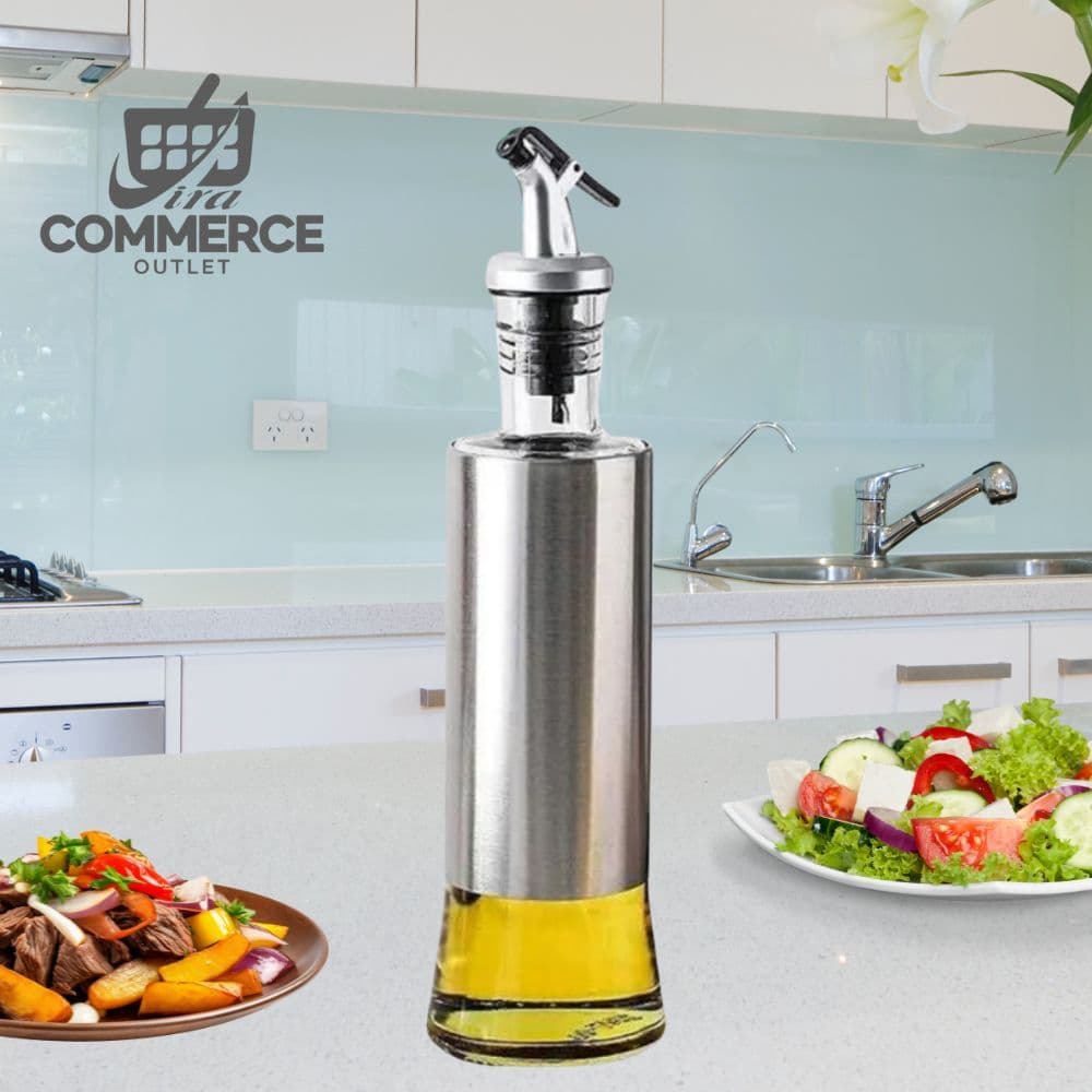 Kit Galheteiro 500ml Porta Azeite e Vinagre de Vidro Premium e Aço Inox com Dosador 500ML - 2/3/4 Unidades