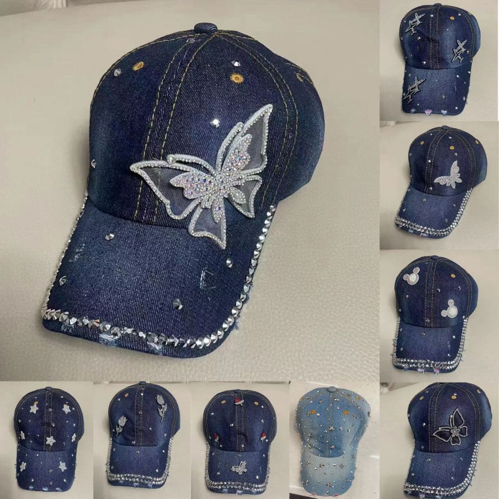 Boné jeans feminino com detalhes em strass vários modelos estilo pop moda funk diva balada