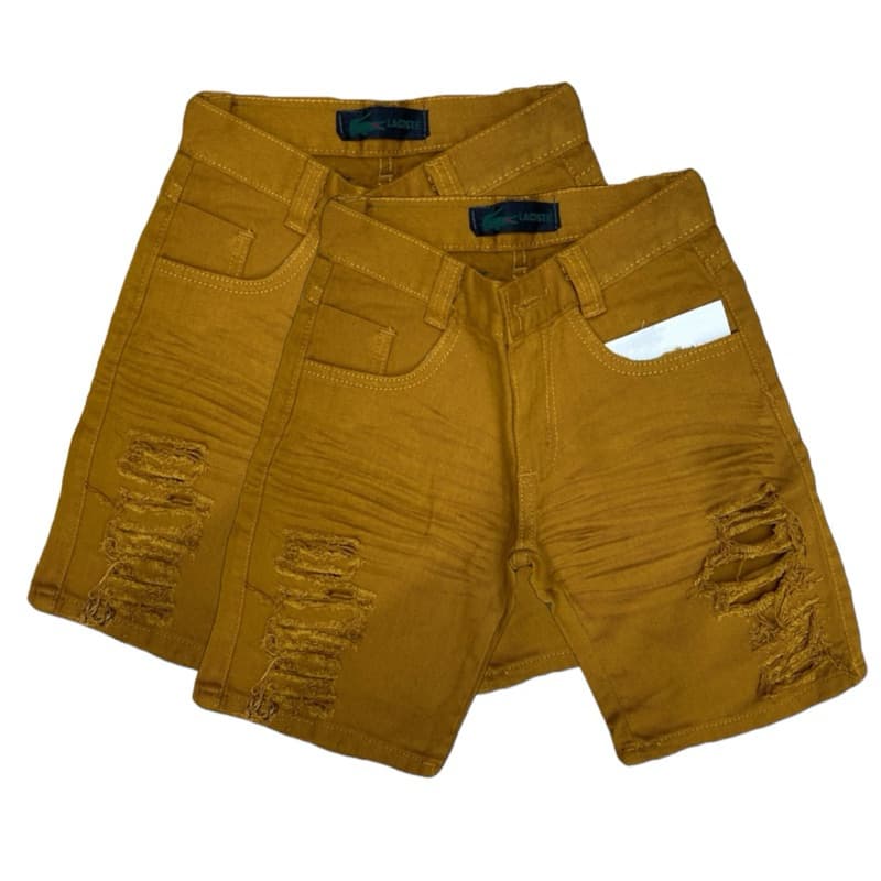 Short Jeans Infantil Masculino Caramelo Com Rasgada Juvenil