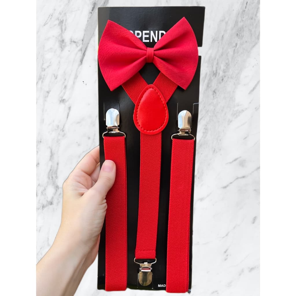 Suspensório e Gravata Borboleta Vermelho Para Adultos Social Casamento