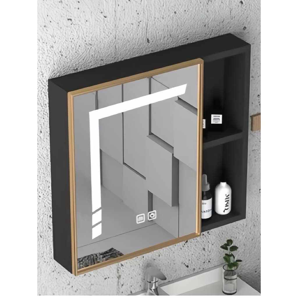 Espelheira Com Led Armário Espelho de Banheiro Alumínio Iluminária Desembaçamento Luxo Preto Dourado