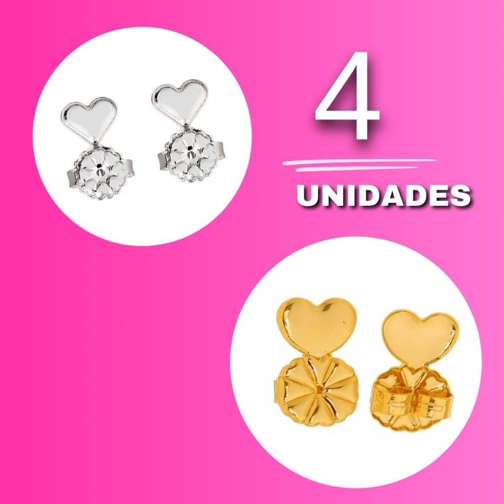 Kit 4 Unidades Tarraxa Mágica Sustentação Orelha Rasgada, Banhado Ouro Alto Padrão 18k Prata Brincos Acesórios Feminos