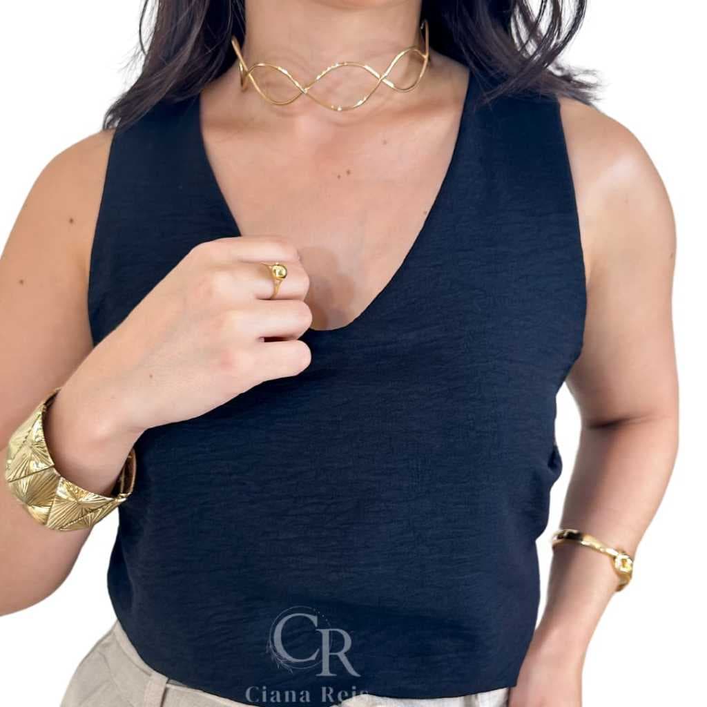 BLUSA FEMININA REGATA ALÇA GROSSA LARGA DUNA TENDENCIA BÁSICA LISA